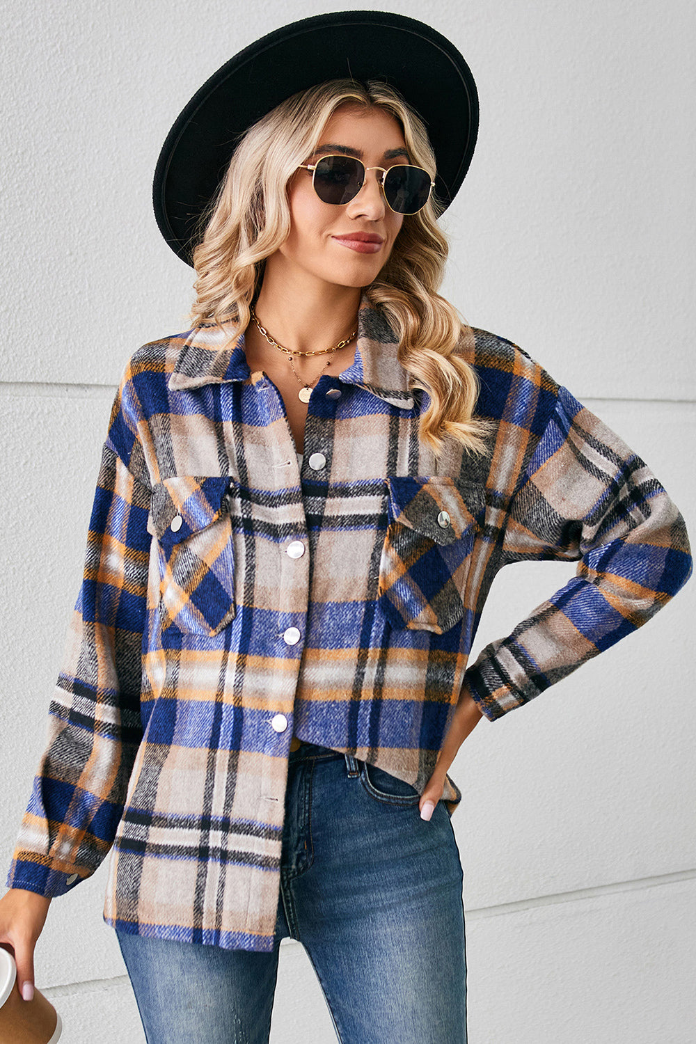 Button Down Collared Plaid Shacket