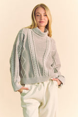 Davi & Dani Cable-Knit Turtleneck Dropped Shoulder Sweater