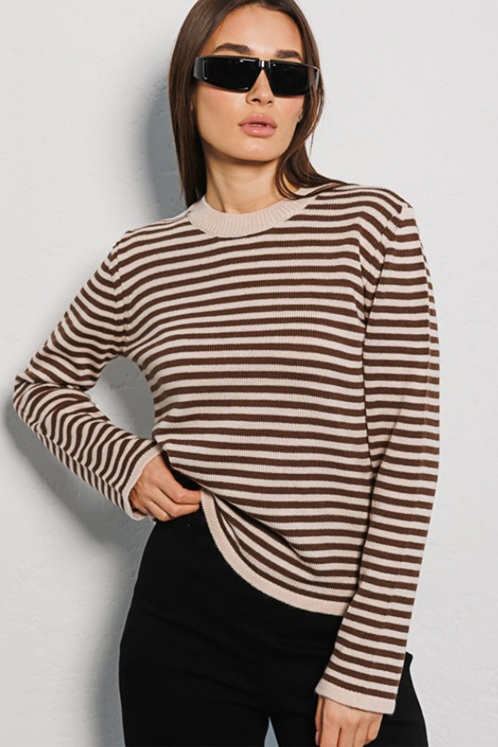 Striped Round Neck Long Sleeve Sweater