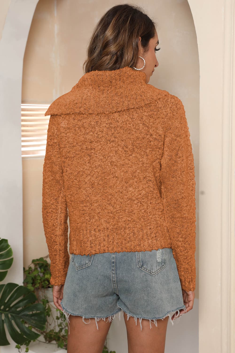 Asymmetrical Neck Long Sleeve Pullover Sweater