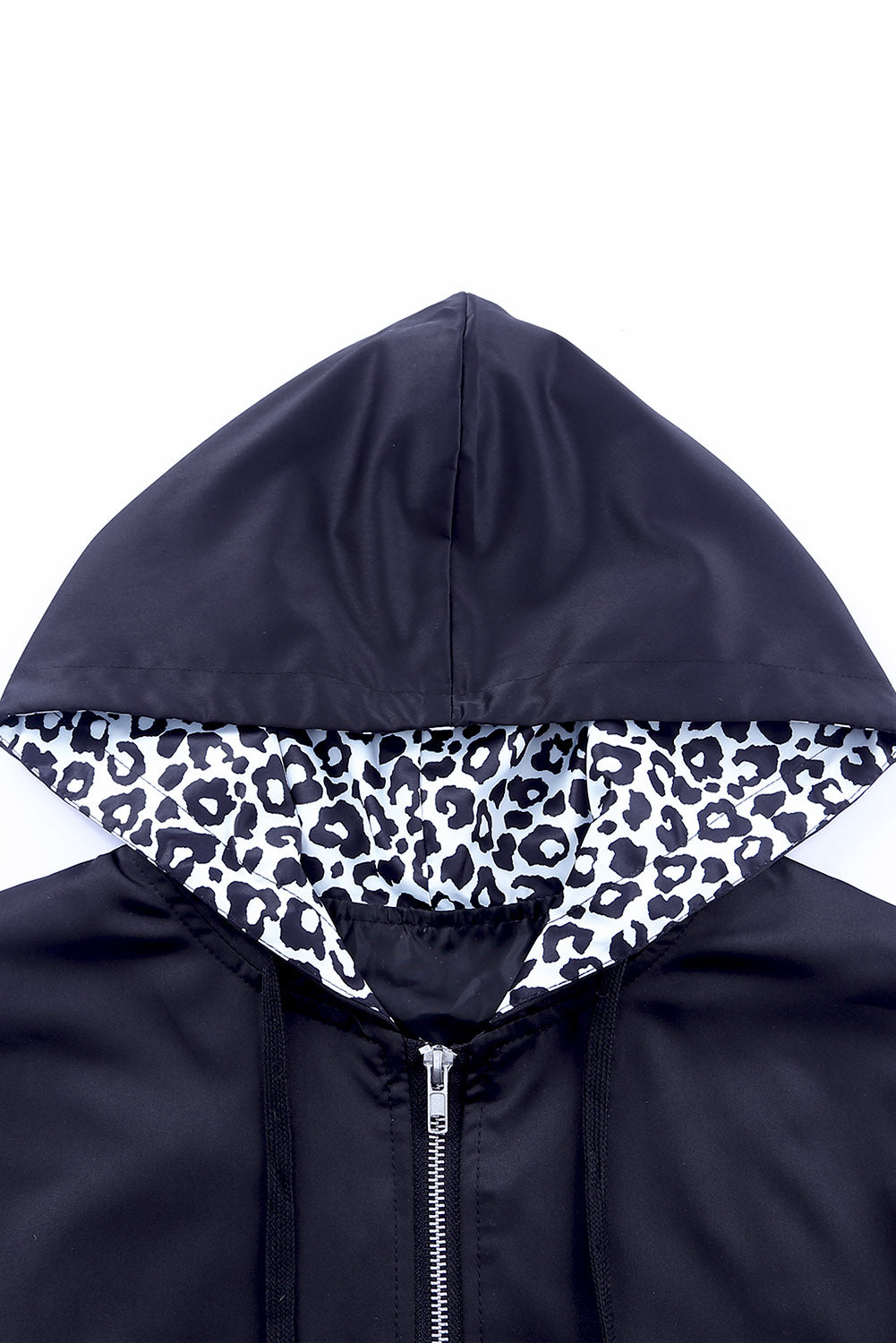 Leopard Color Block Zip-Up Hooded Jacket