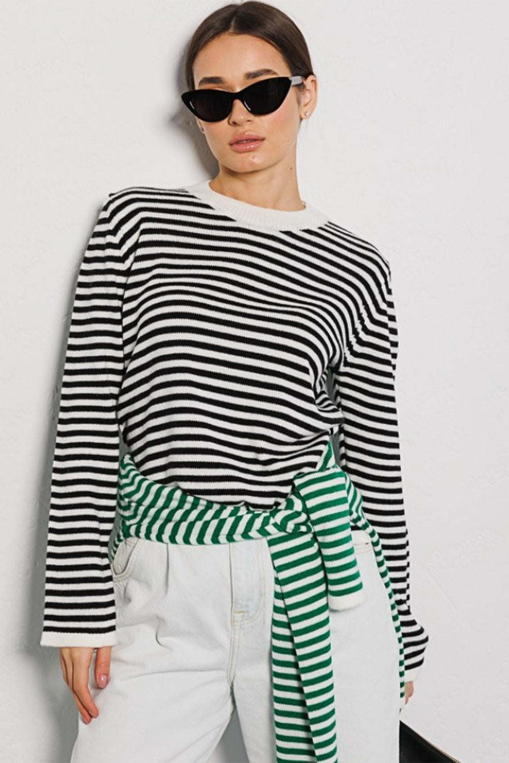 Striped Round Neck Long Sleeve Sweater