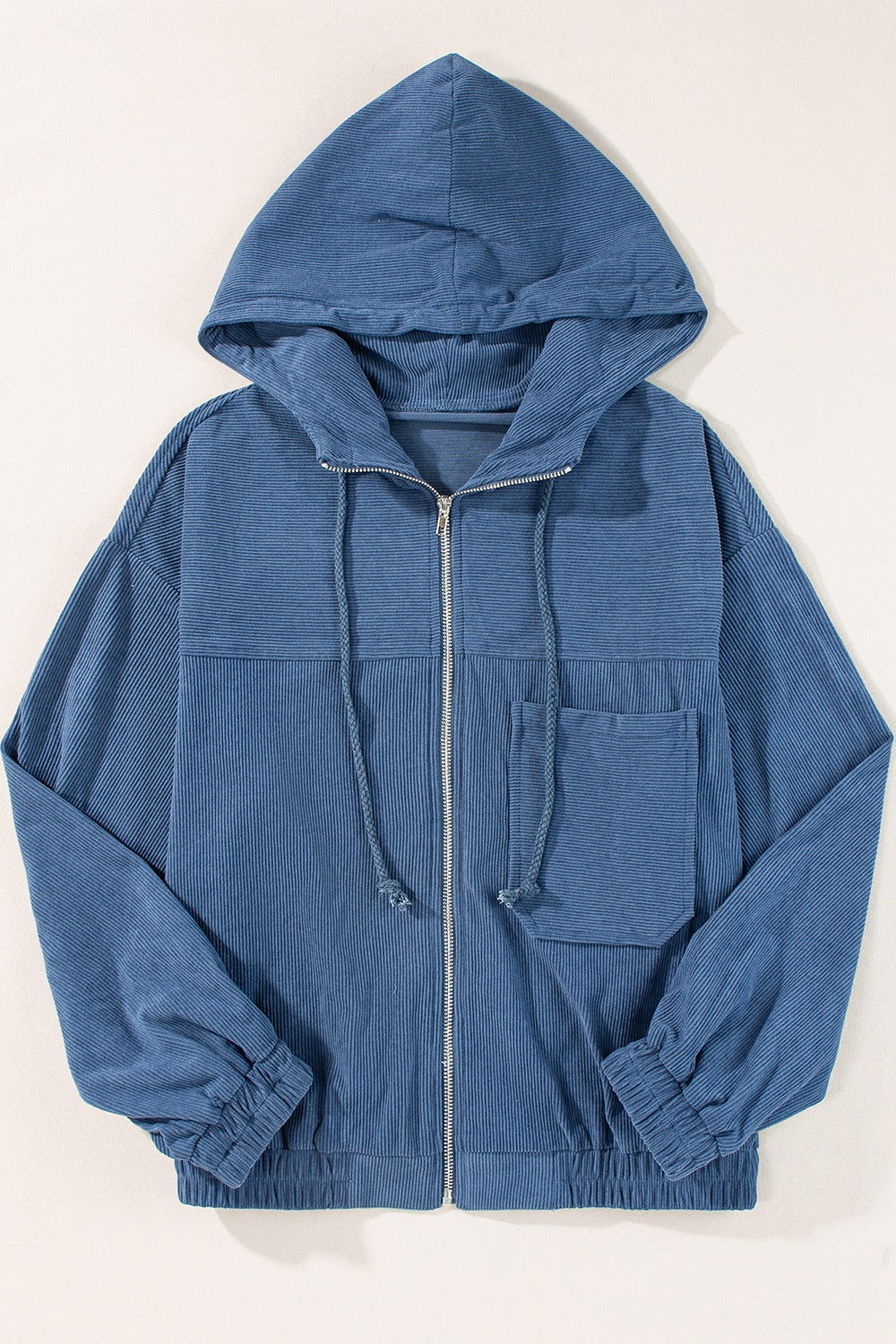 Corduroy Zip Up Long Sleeve Hooded Jacket