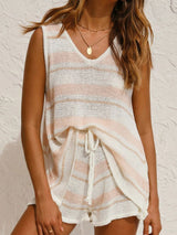 V-Neck Sleeveless Top and Drawstring Shorts Sweater Set