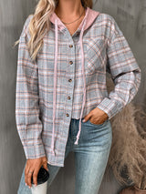 Plaid Long Sleeve Hooded Jacket