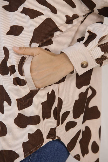 Cow Print Button Up Corduroy Shacket