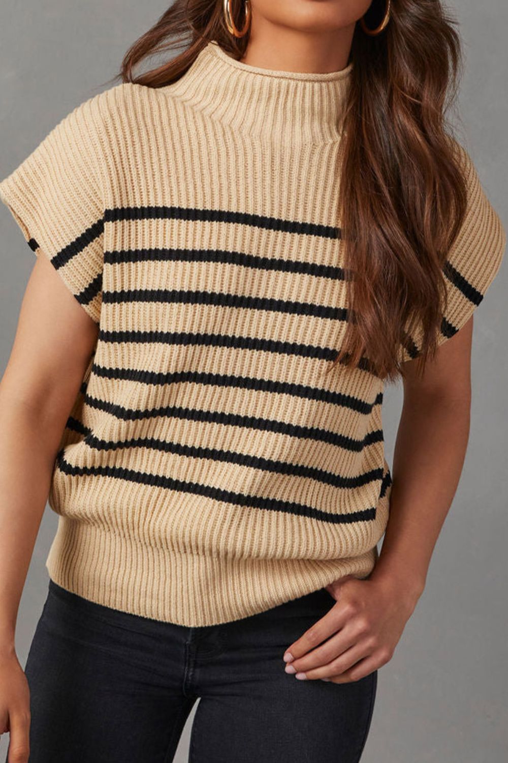 Striped Mock Neck Sweater Vest