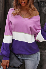 Striped V-Neck Long Sleeve Sweater