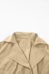 Collared Neck Tie Waist Buttoned Long Sleeve Trench Coat