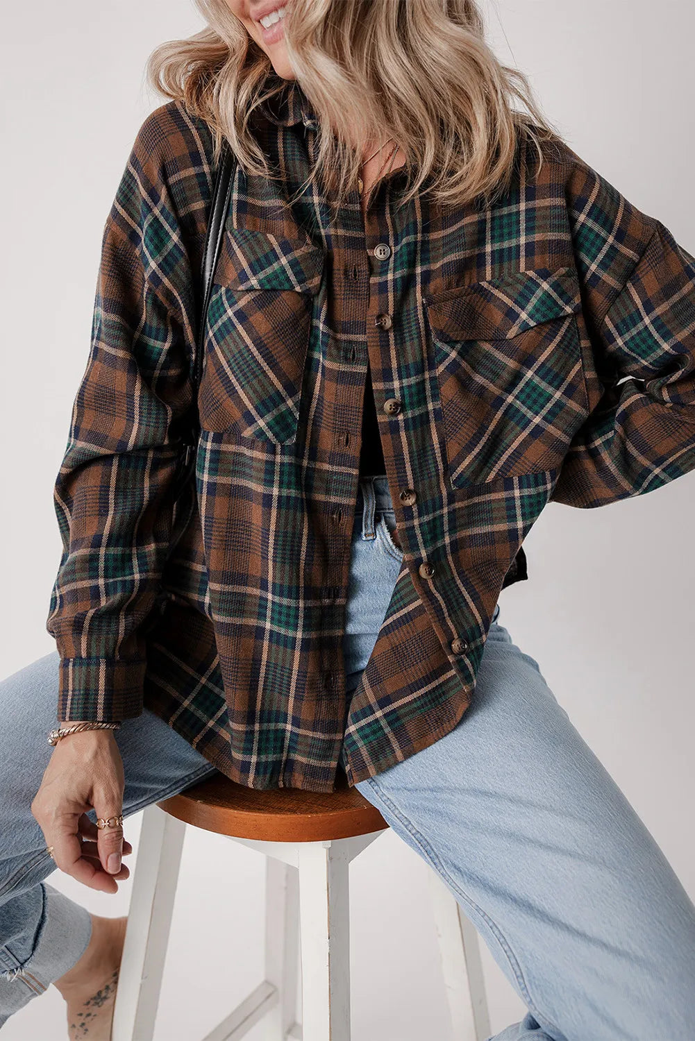 Plaid Button Up Long Sleeve Jacket