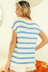 BiBi Striped Round Neck Short Sleeve Knit Top