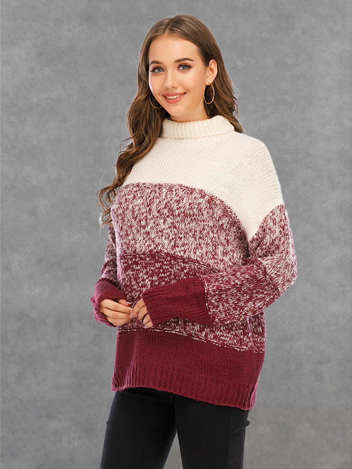 Angel Wings Color Block Turtleneck Sweater